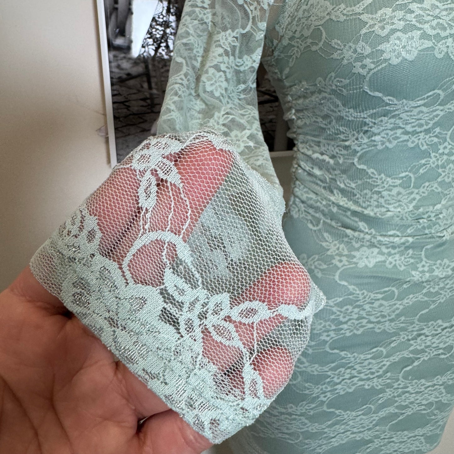 Aimara Lace Long Sleeve  Dress-Sage Green