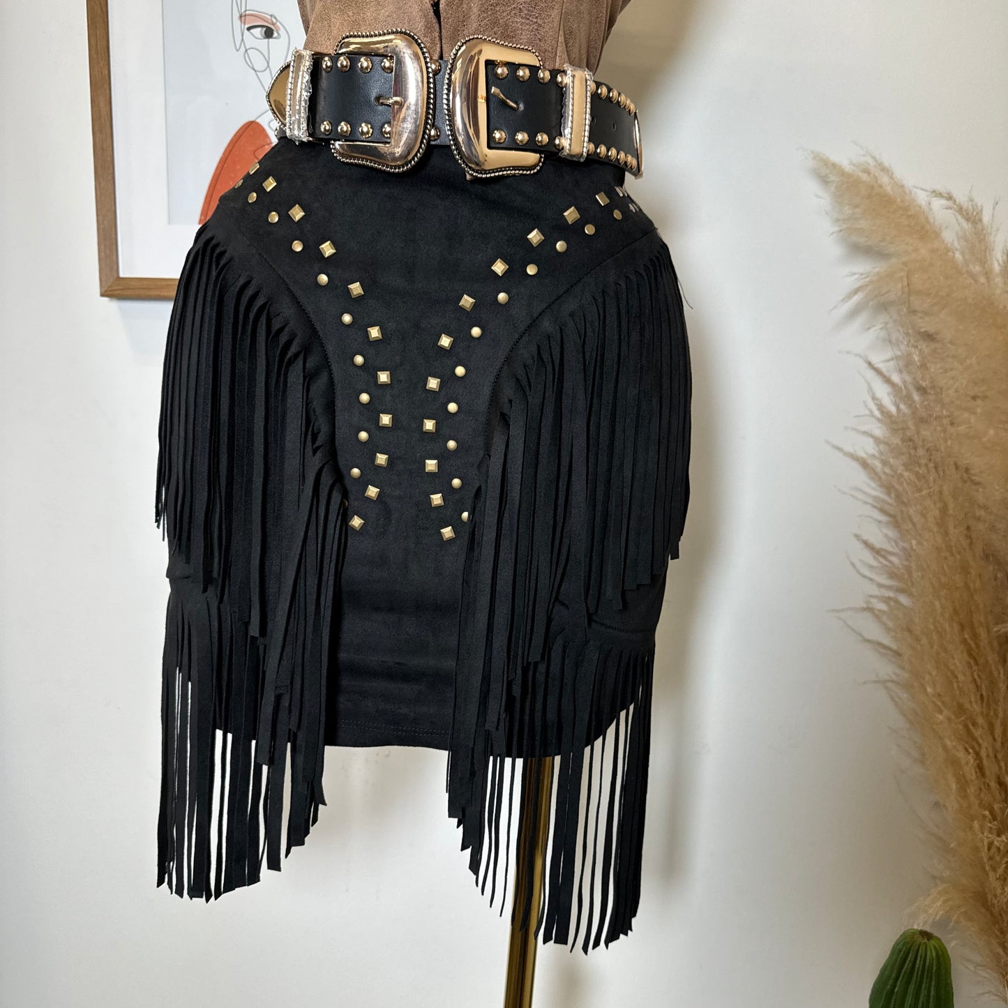 La Muy Muy Fringe Skirt-Black