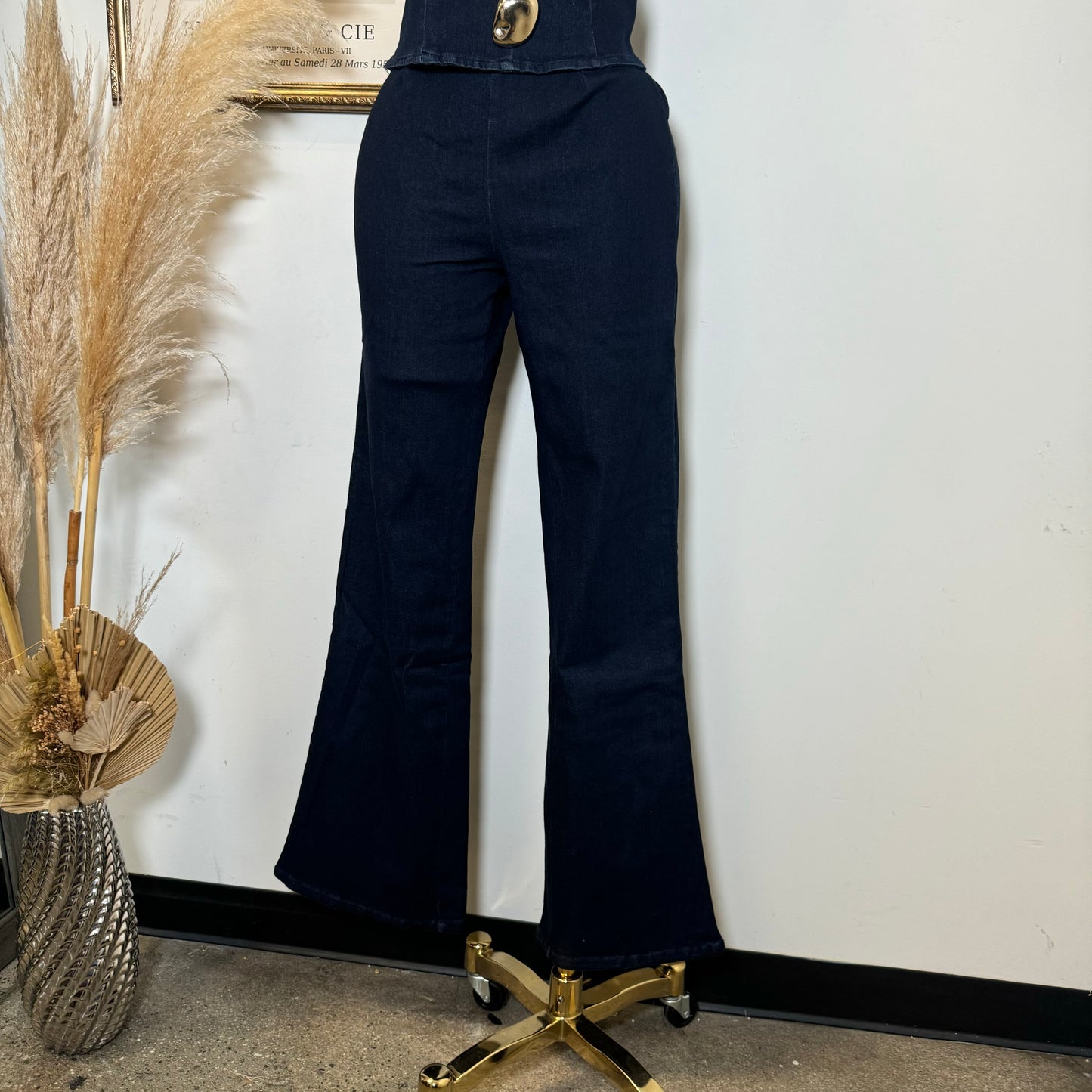Strapless Denim Pant Set-DK Blue