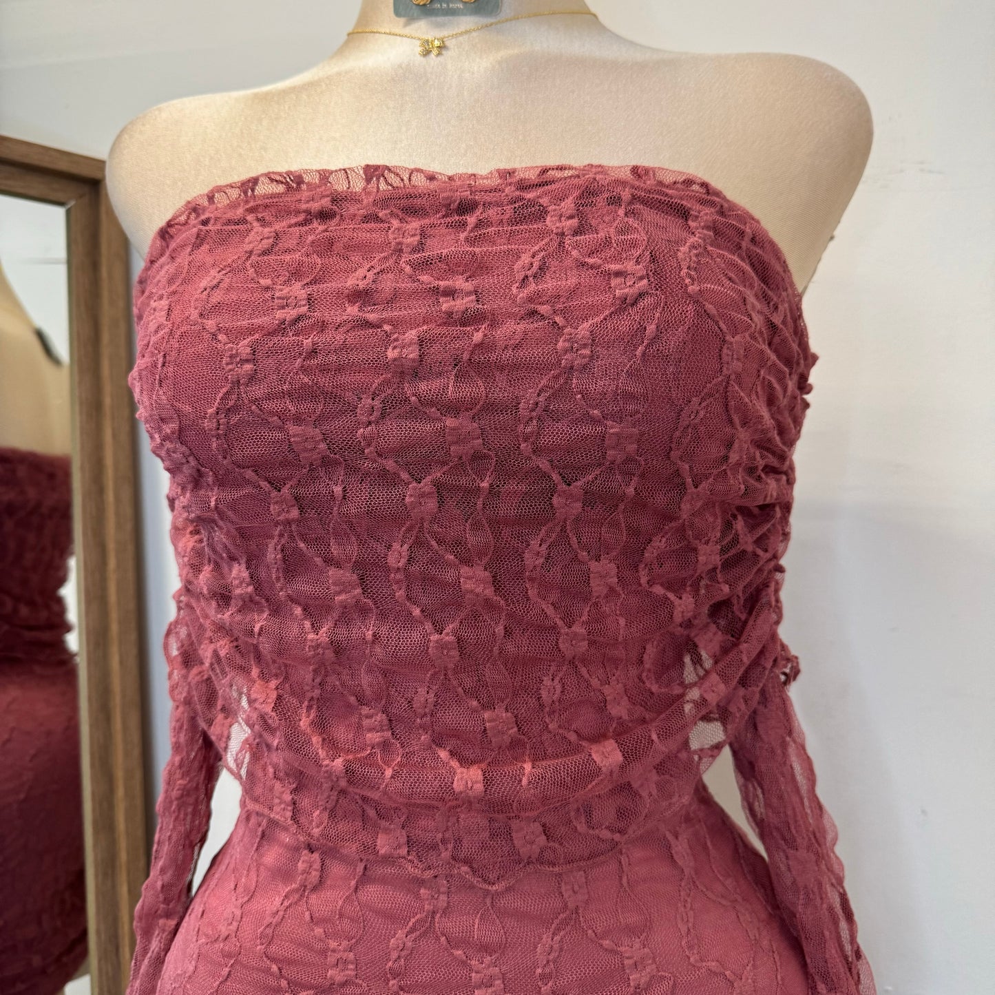 Lace Off shoulder Dress-Pink