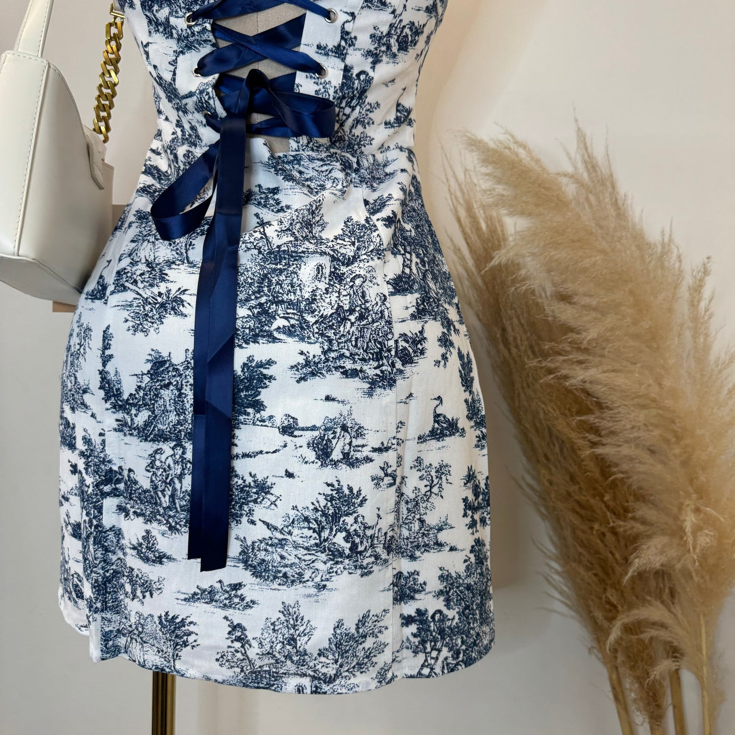 Hayden Corset Dress-Blue/White