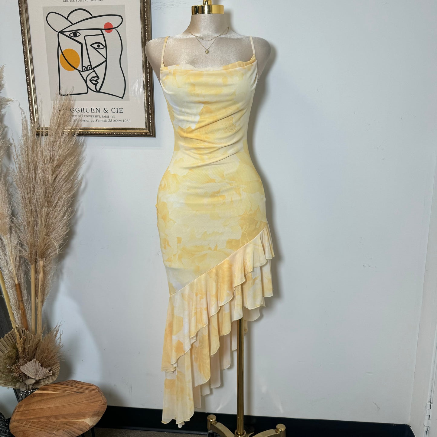 Solecito Open Slit Dress-Yellow