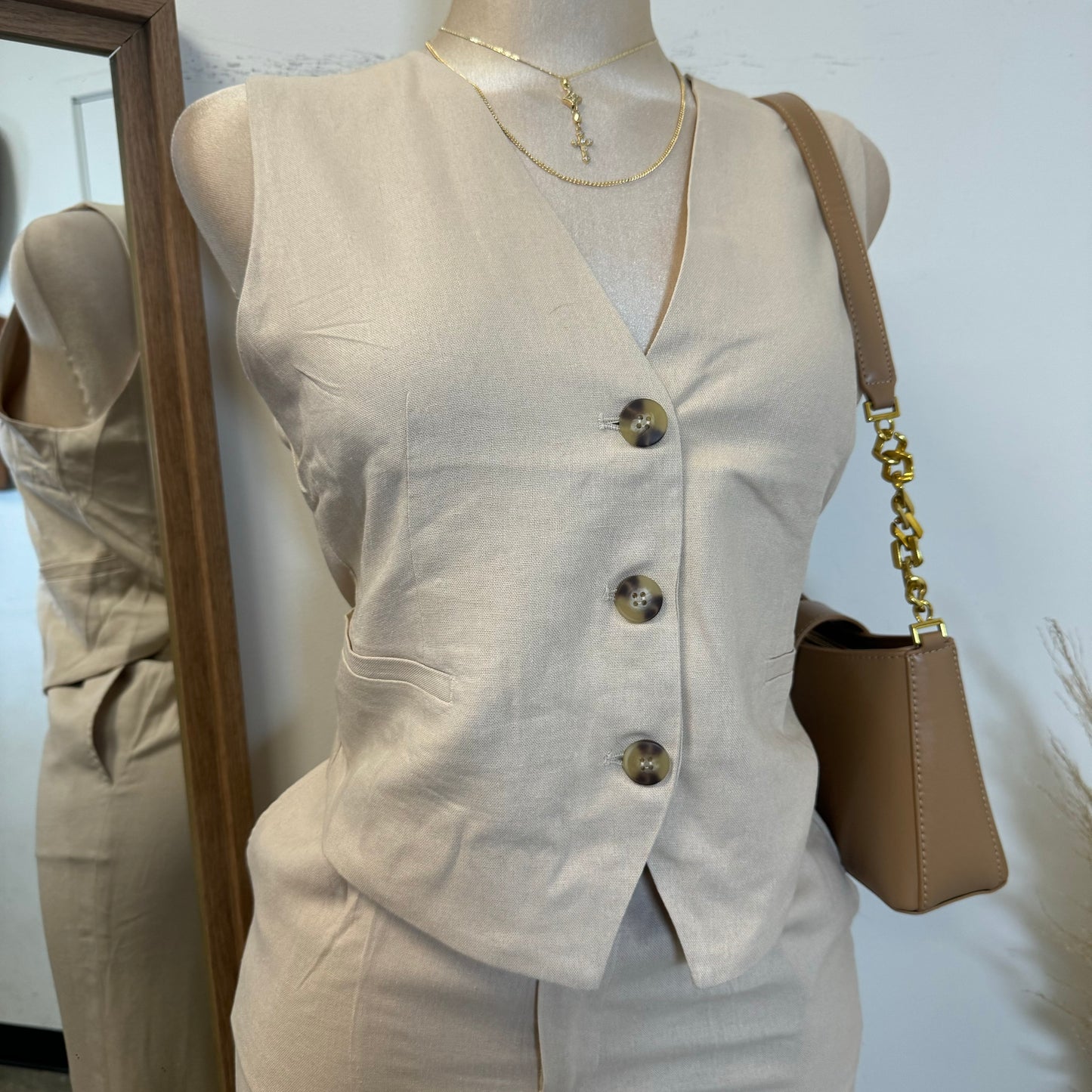 Kiora Pant Set with Belt-Beige
