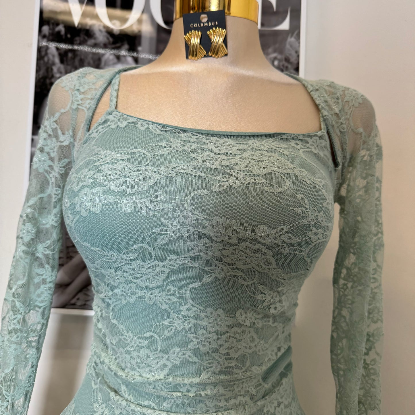 Aimara Lace Long Sleeve  Dress-Sage Green