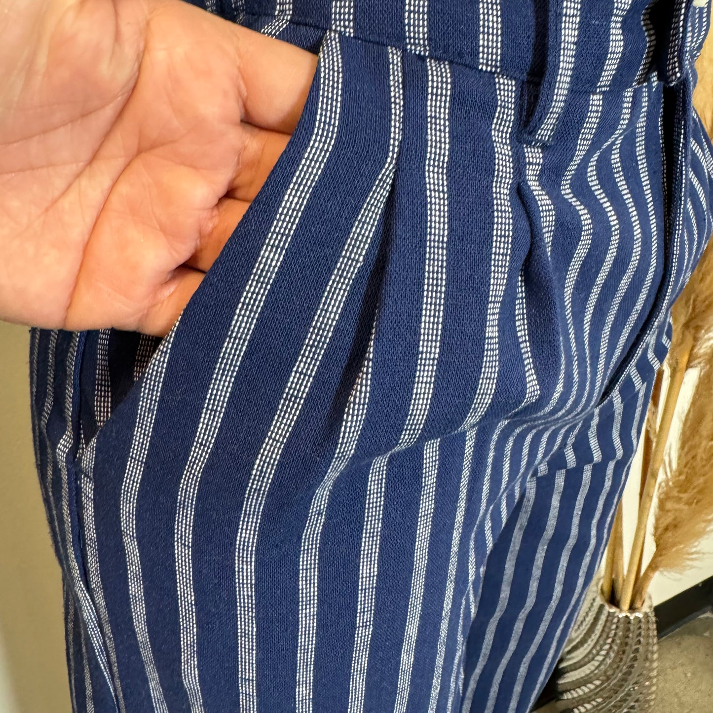 Beli Stripes Linen Pant Set-Navy