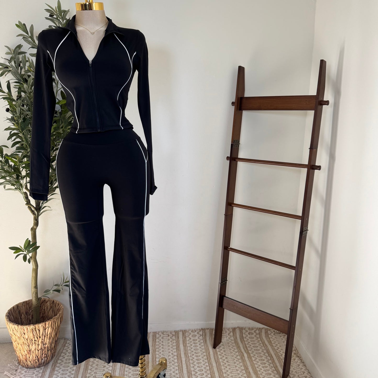Long Sleeve Jacket Set-Black