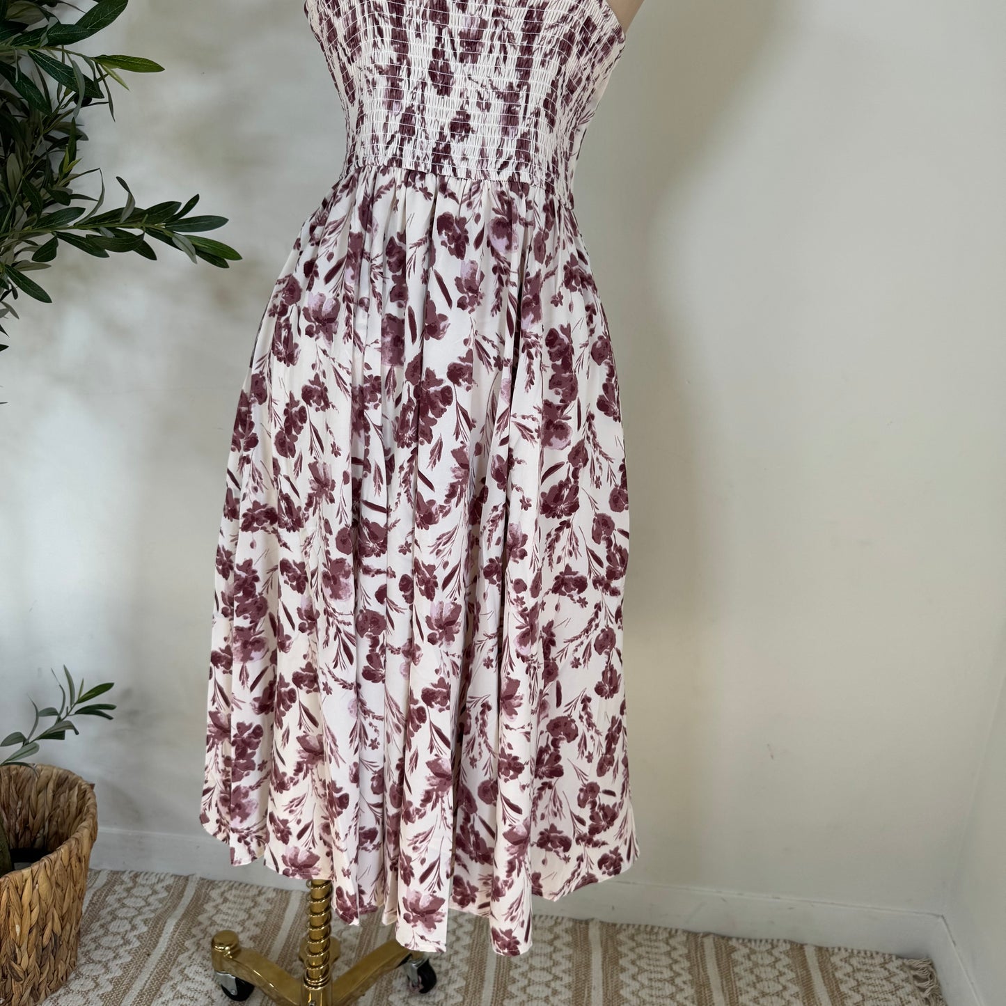 Picnic Corset Midi Dress-Burgundy/Cream