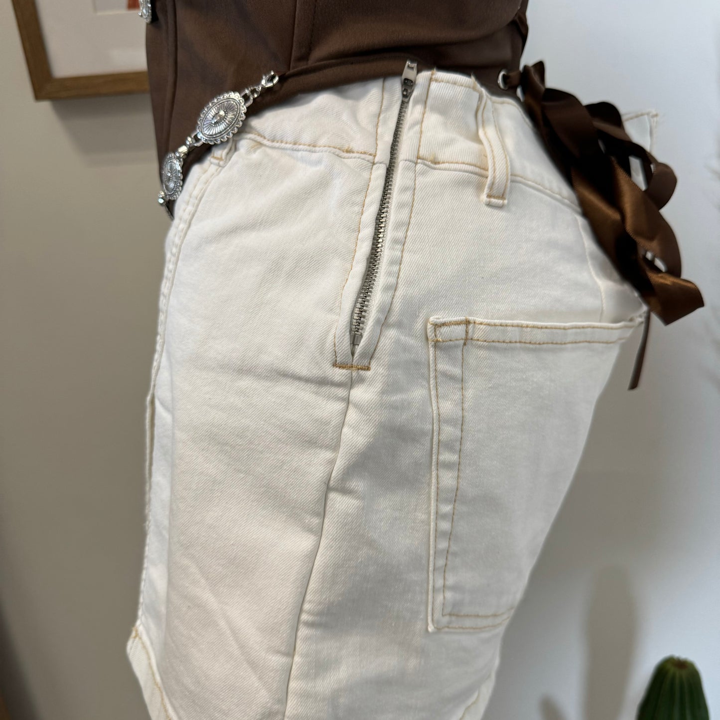Double Side Slit Denim Skort-White