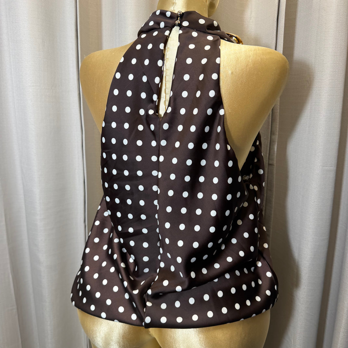 PL-Satin Halter Polka Dot Top-Brown/White
