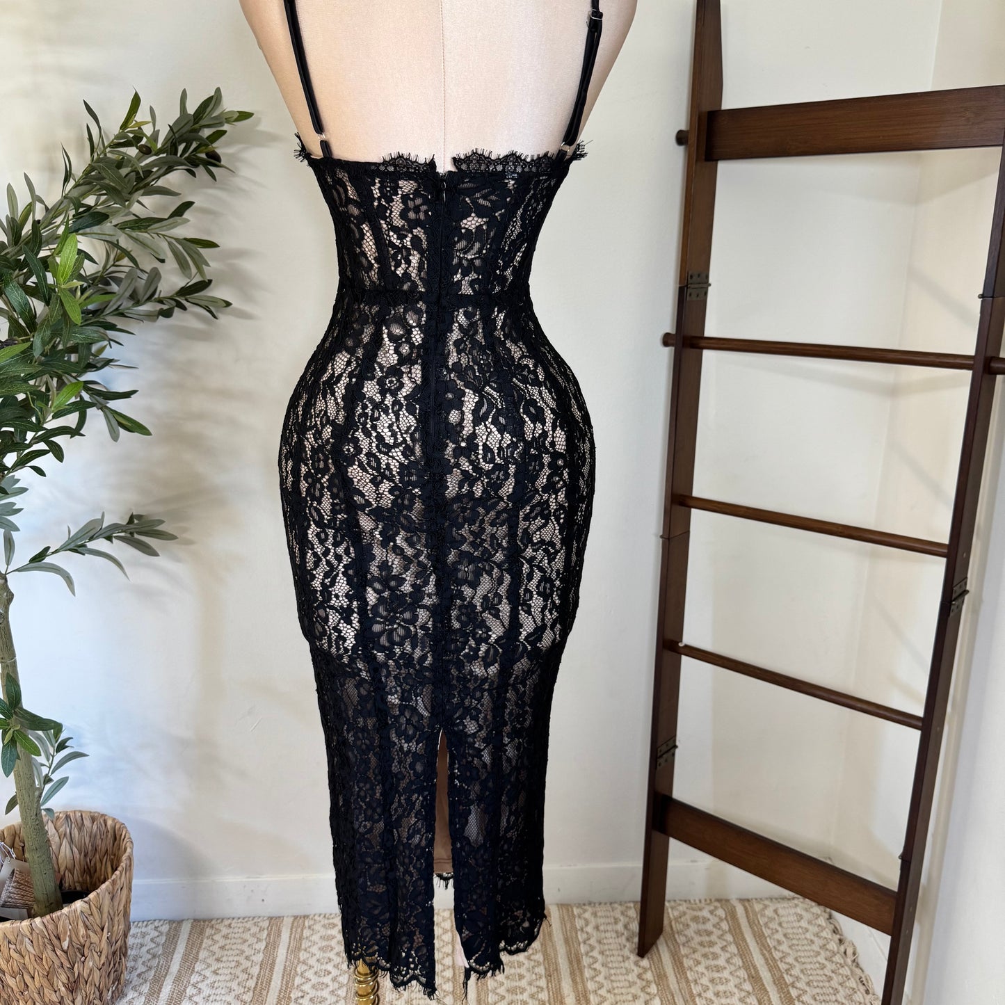 Midnight Lace Corset Dress-Black