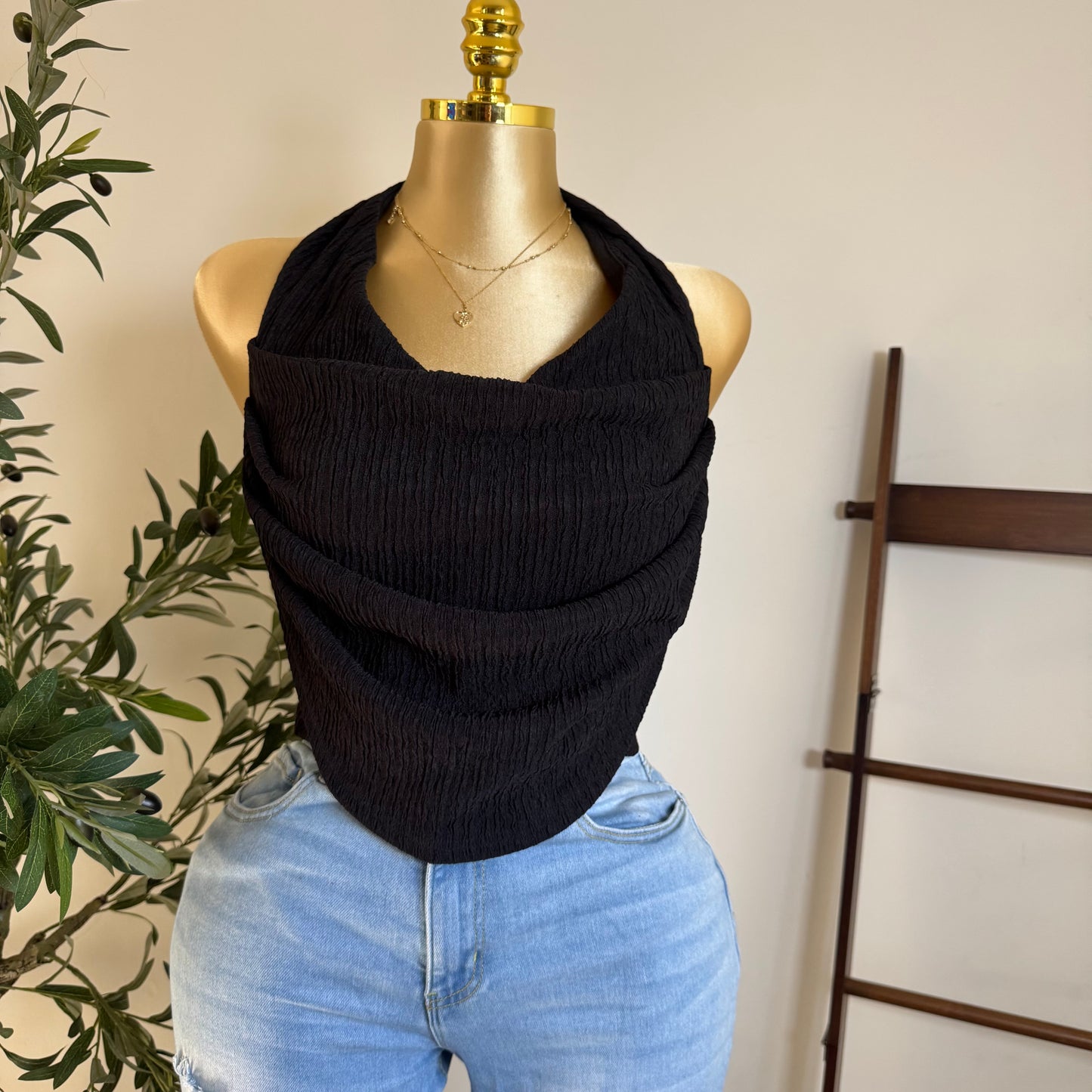 Cowl Crop Top PL-black