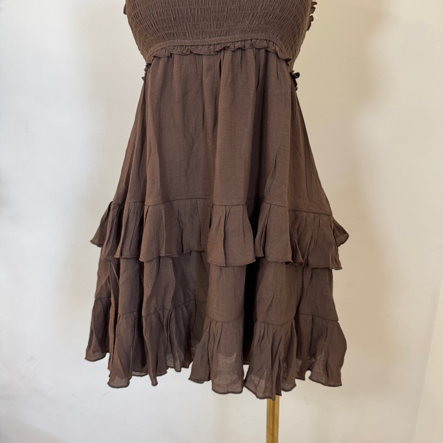 Smocked Tiered Mini Dress-Chocolate