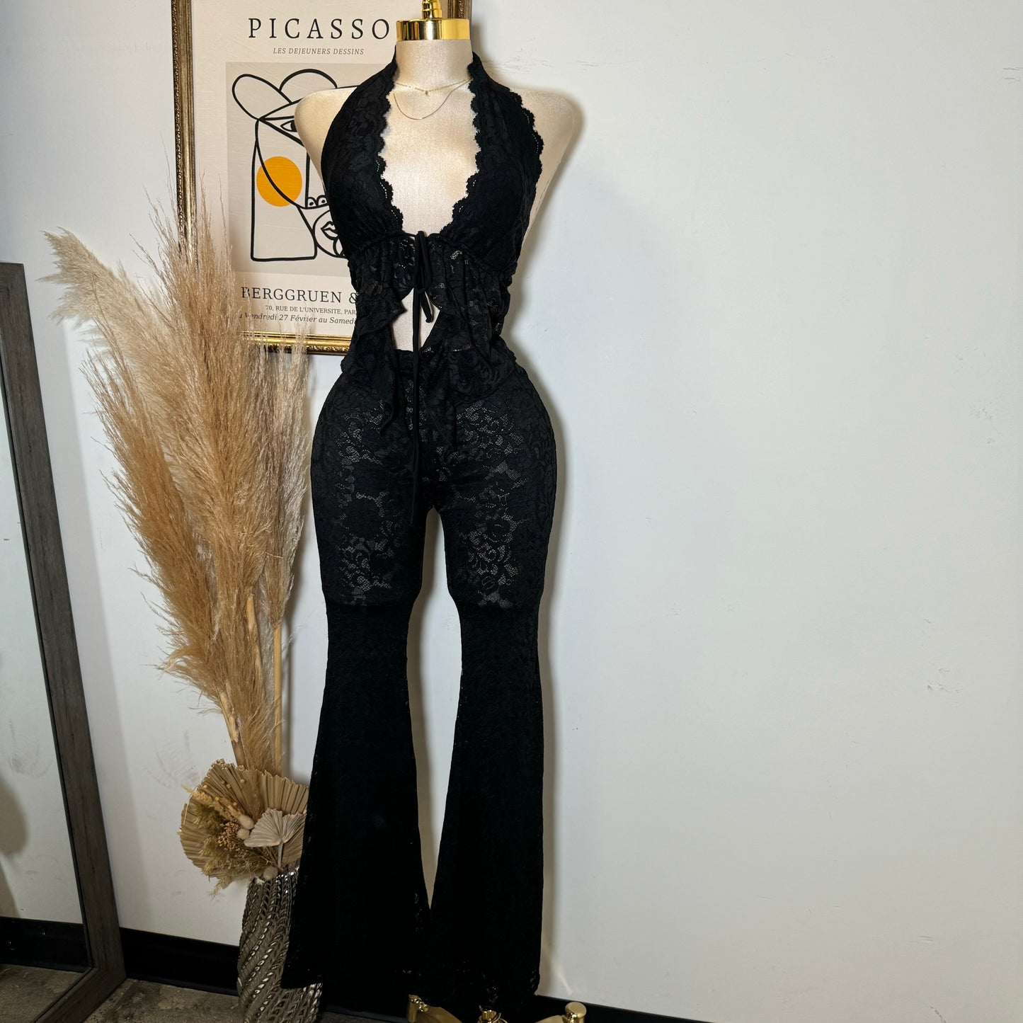 Sexy Lace Pant Set-Black
