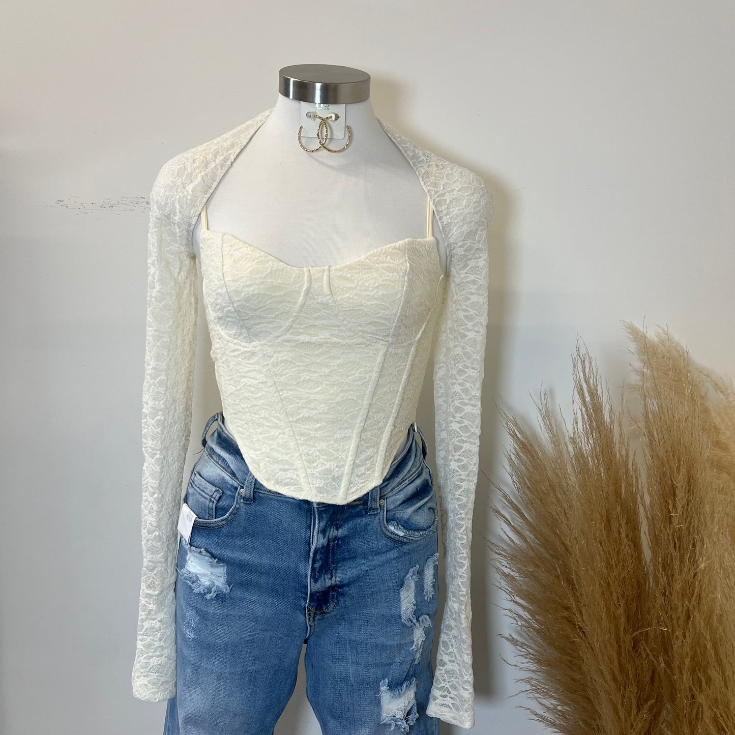 Roma Lace Top with Bolero -White