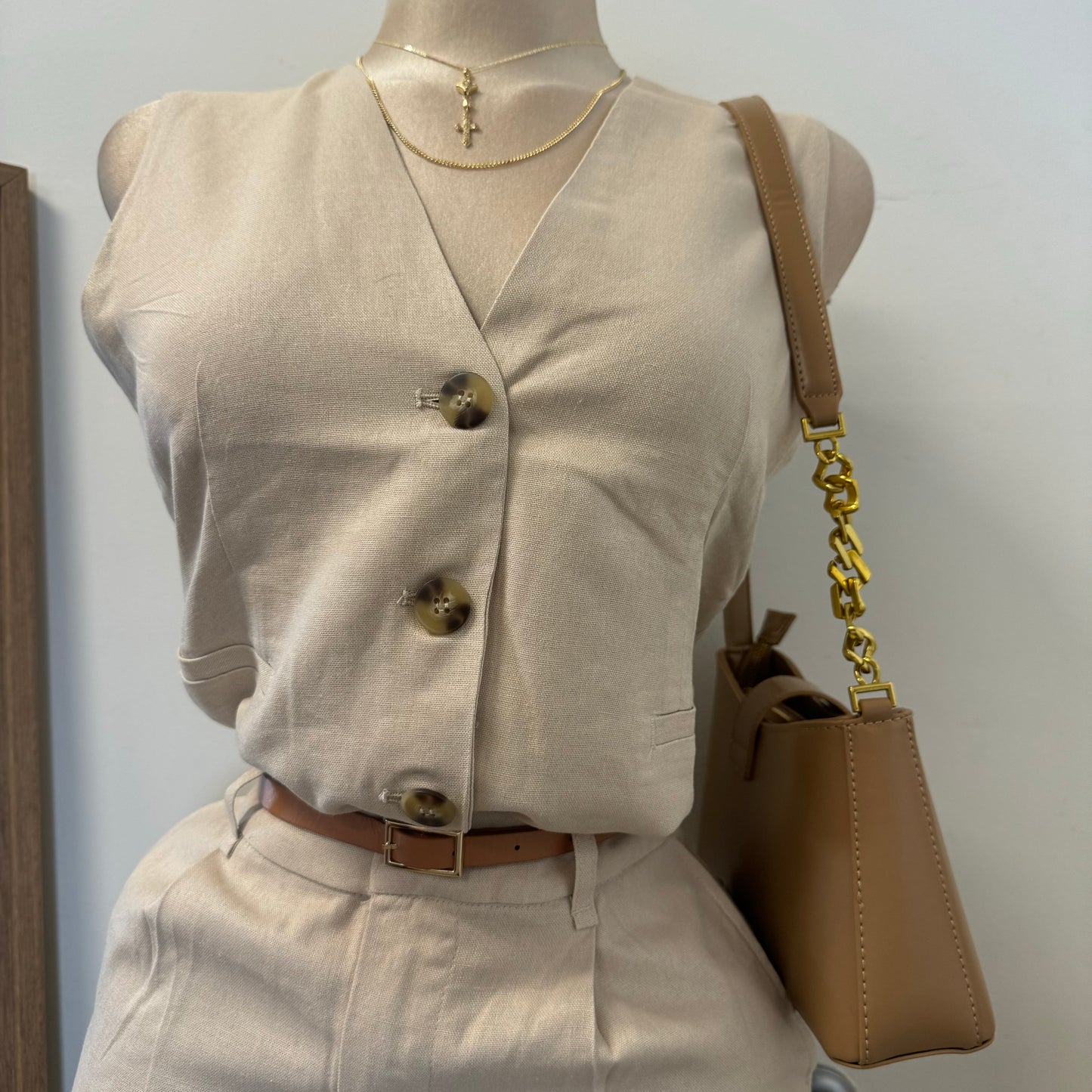Kiora Pant Set with Belt-Beige