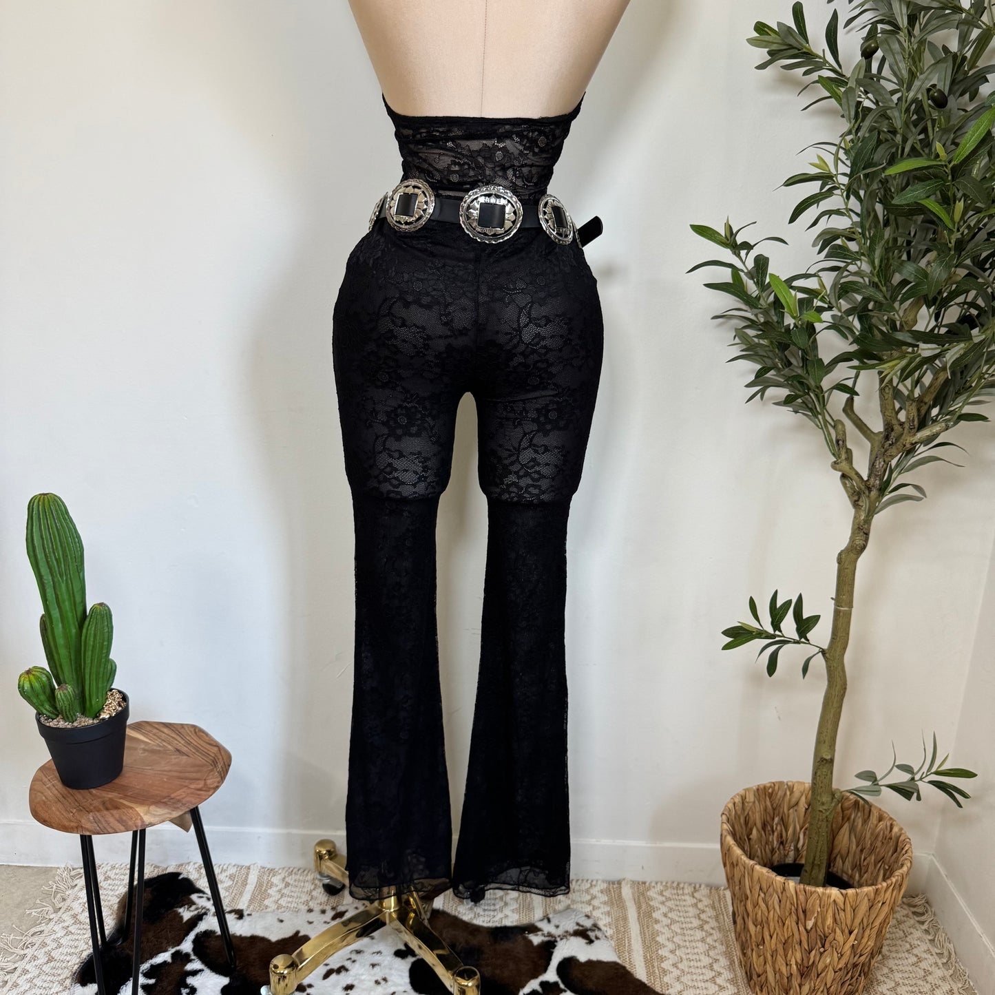 Sexy Lace Halter Pant Set-Black