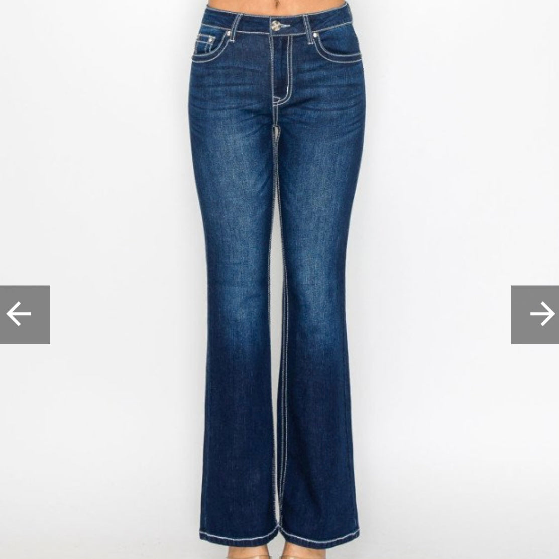 90357 Rhinestoned & Embroidery Bootcut-Dark denim