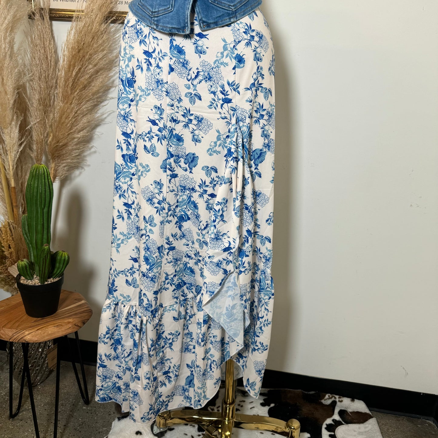 Floral Maxi Skirt-Blue/White