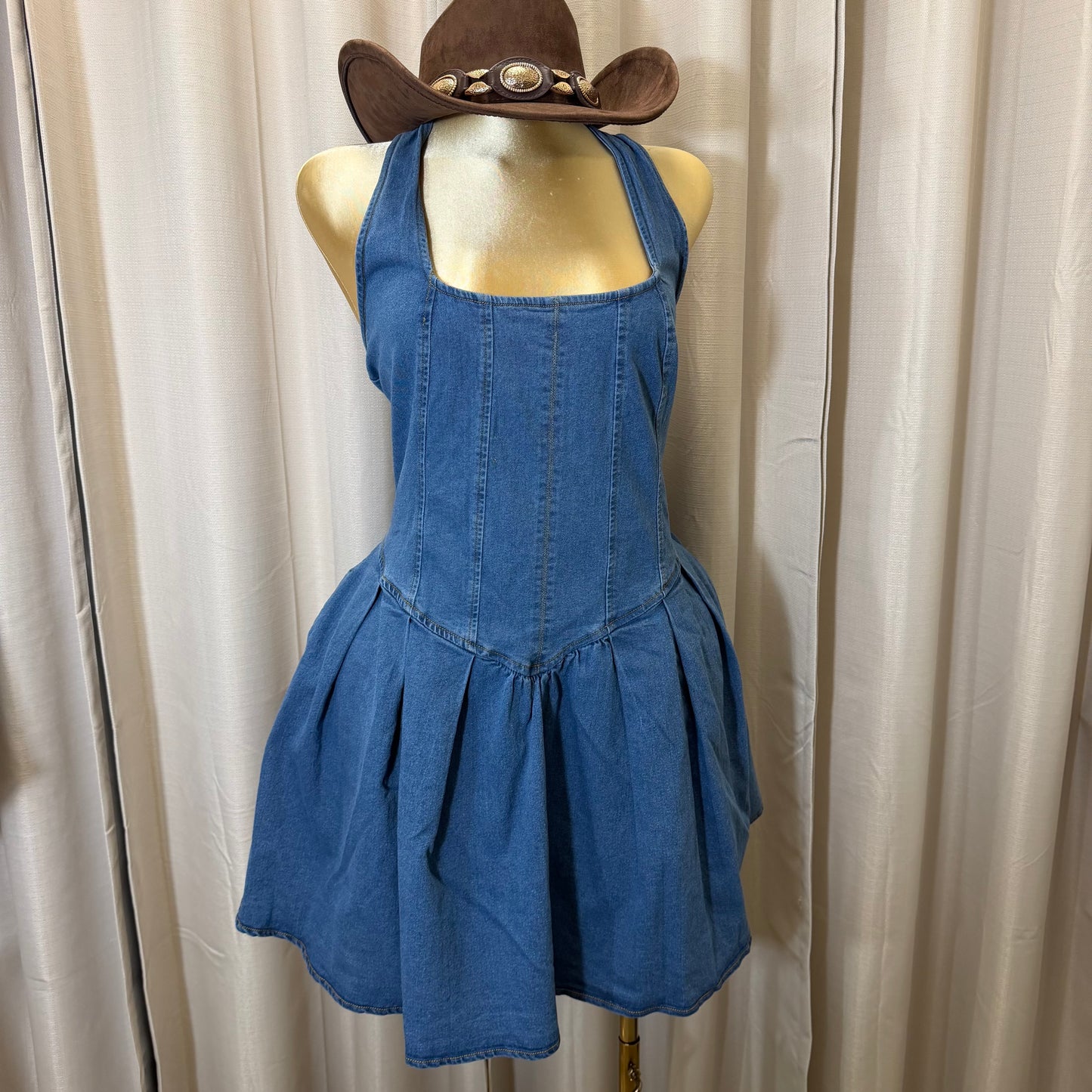 PL-Flare Denim Dress -Blue