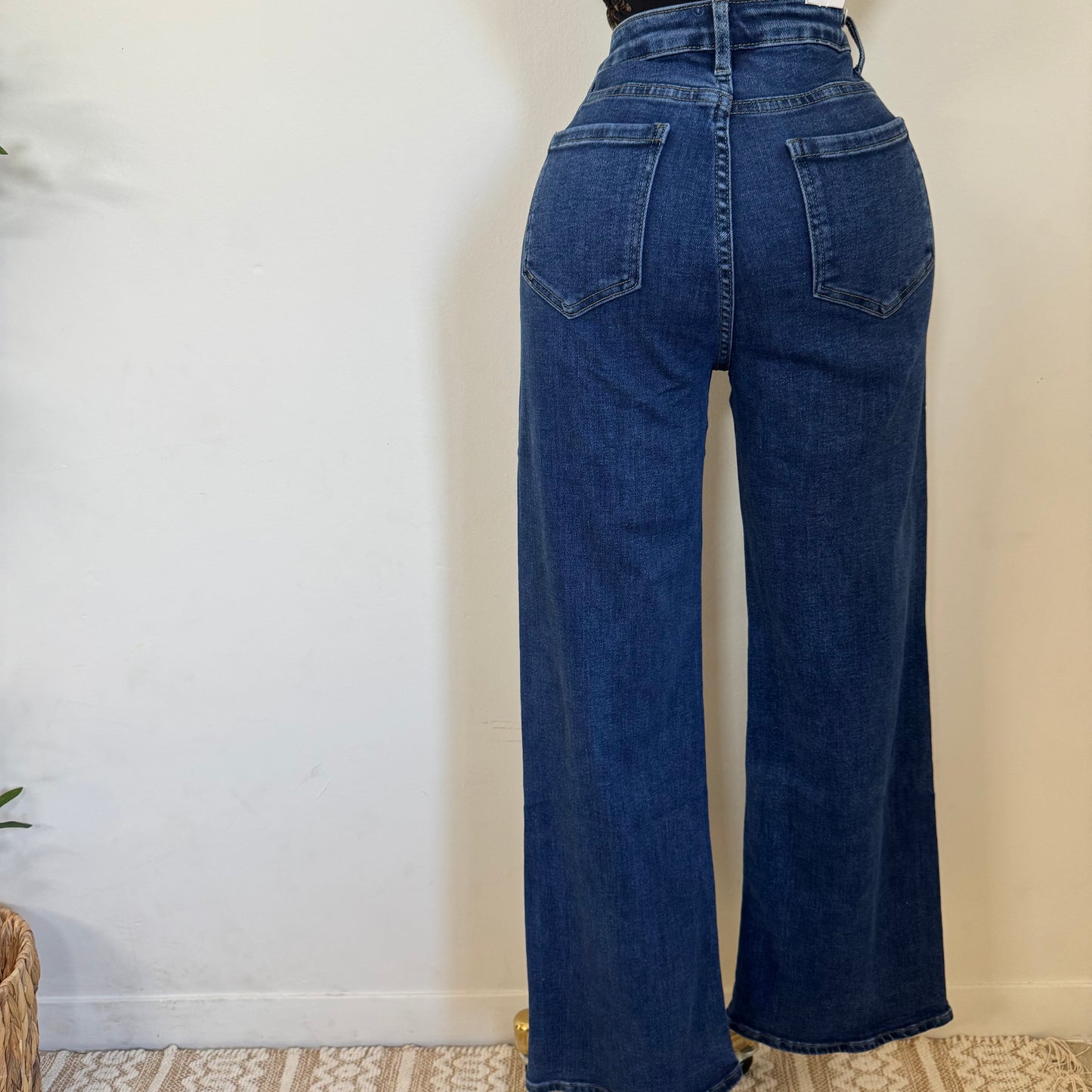 High Waisted Jeans Button On the Side -Denim Blue