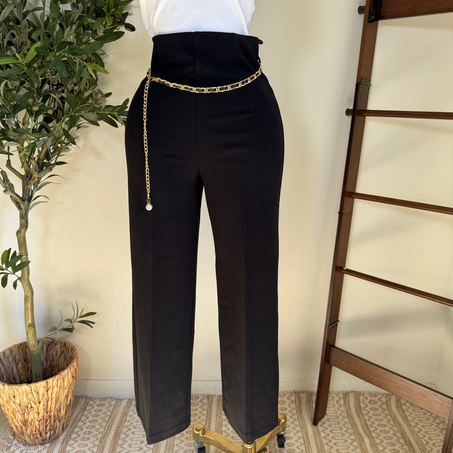 Dressy Pant with Chain- Black