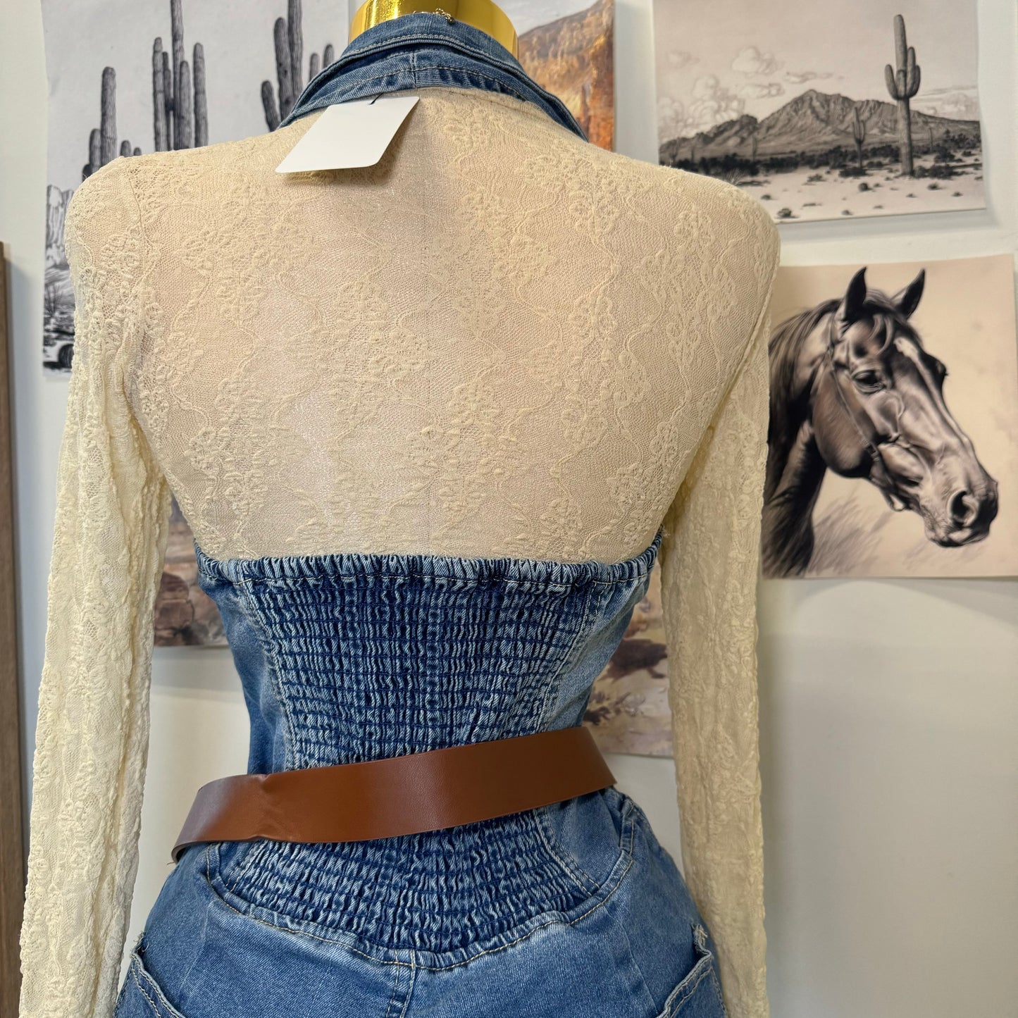 Rodeo Halter Flare Jumpsuit-Denim