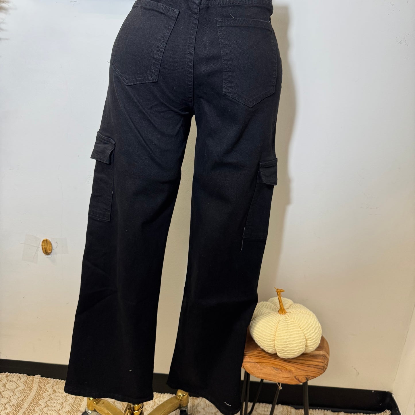 Black Cargo Jeans- Black