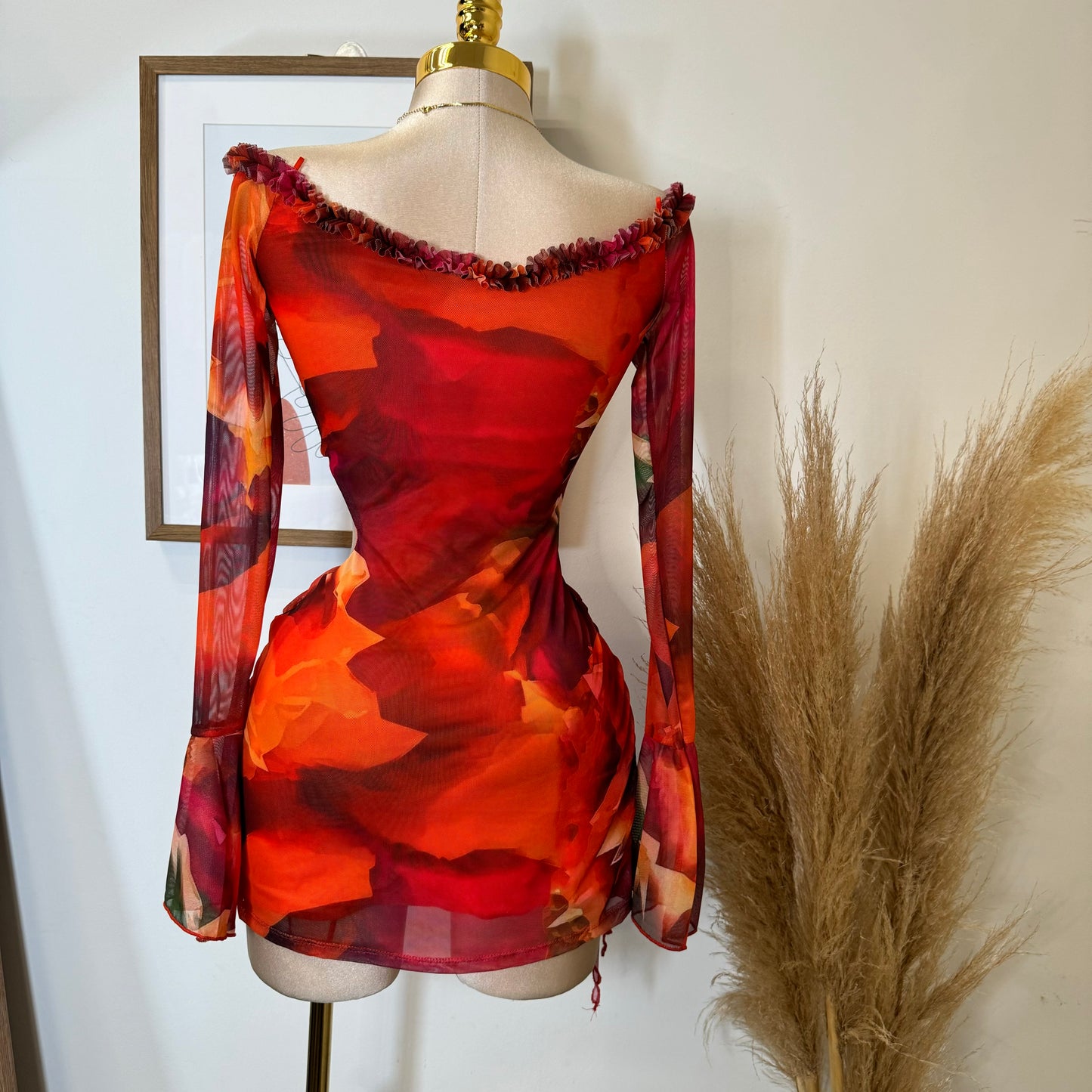 Lixia Mesh Dress-Orange