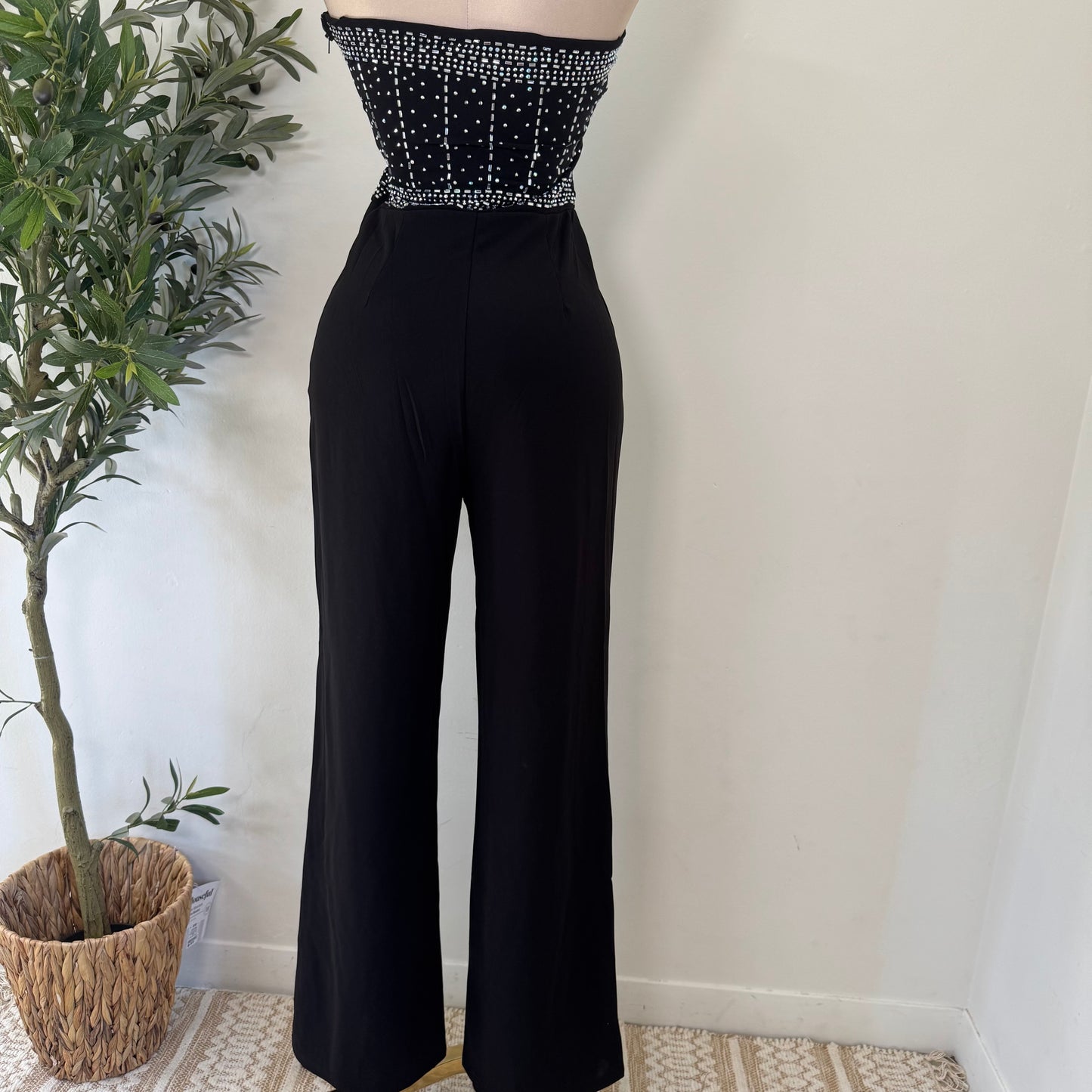 Rhinestone Strapless Jumpsuit-Black