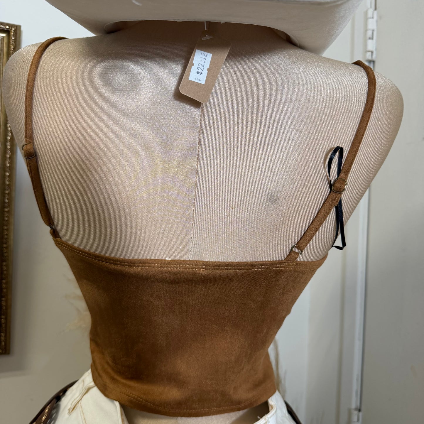 Studs Suede Top- Camel