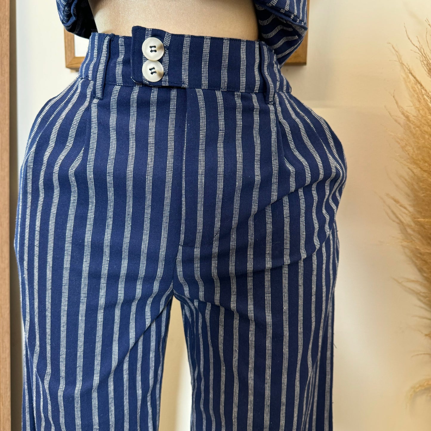 Beli Stripes Linen Pant Set-Navy