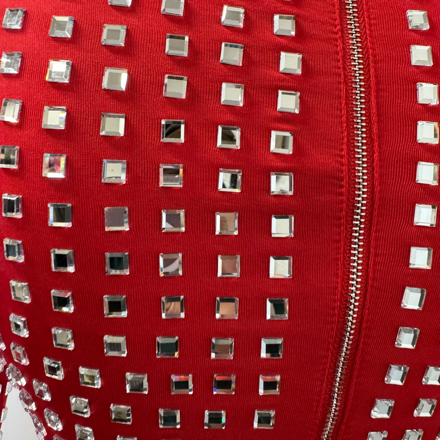 Rhinestone Long Sleeve Skirt Set-Red