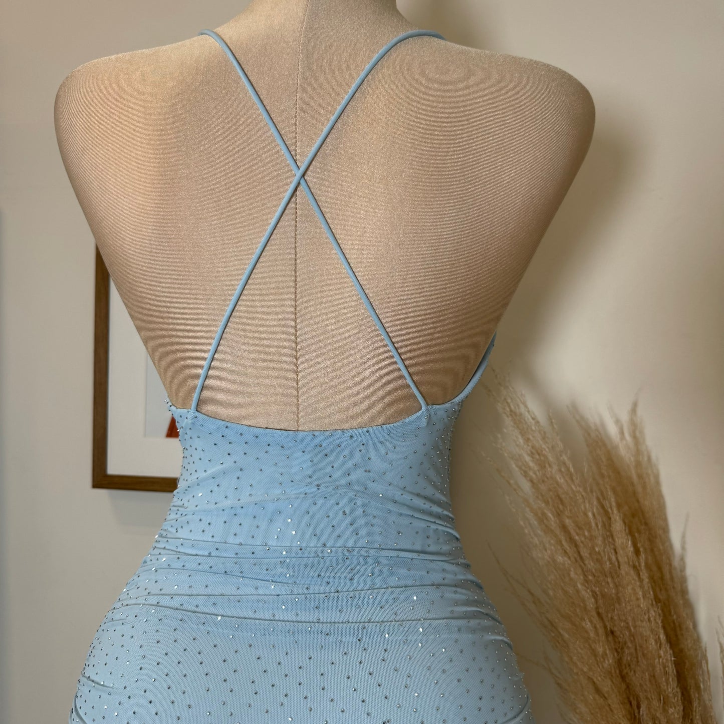 Cielo Rhinestone Midi Dress-Blue