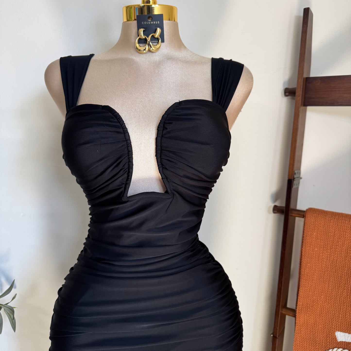 Ruched Midi Dress-Black