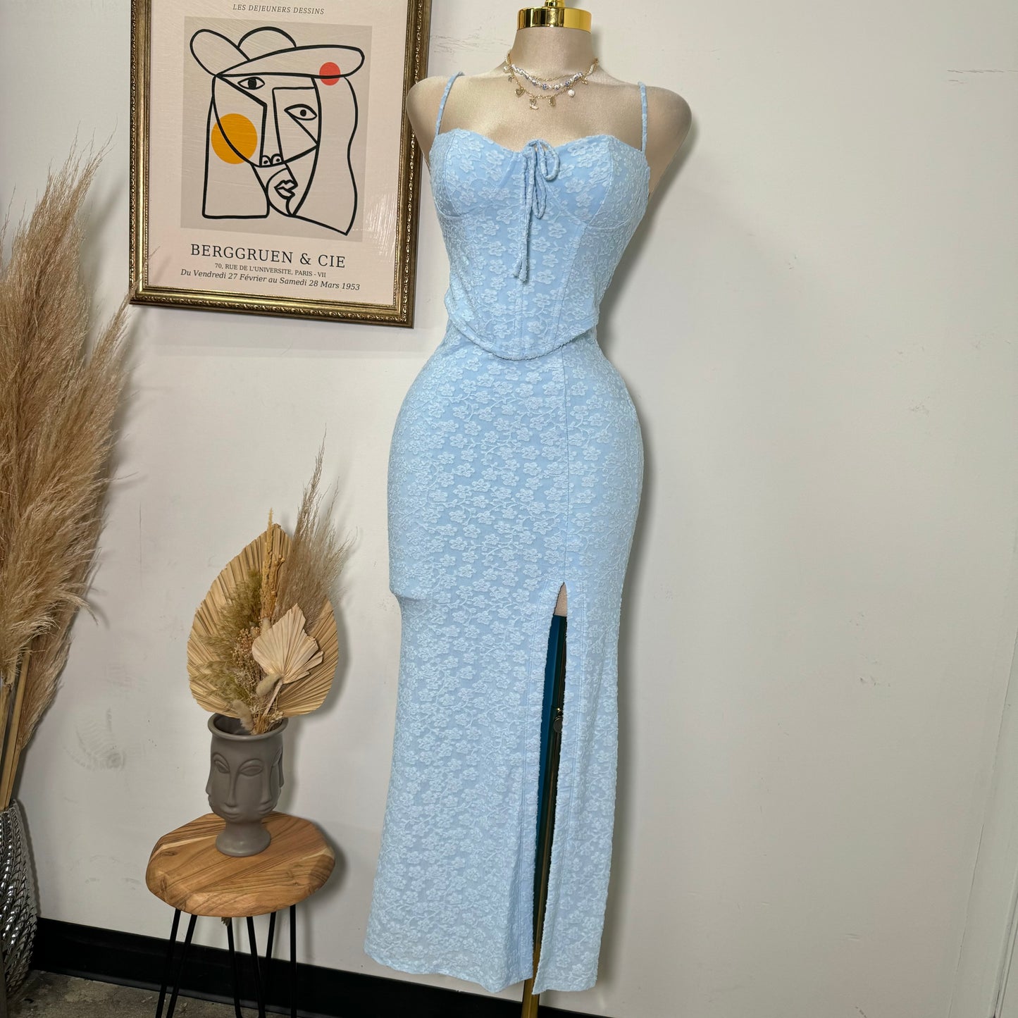 Flower Maxi Skirt Set-Blue