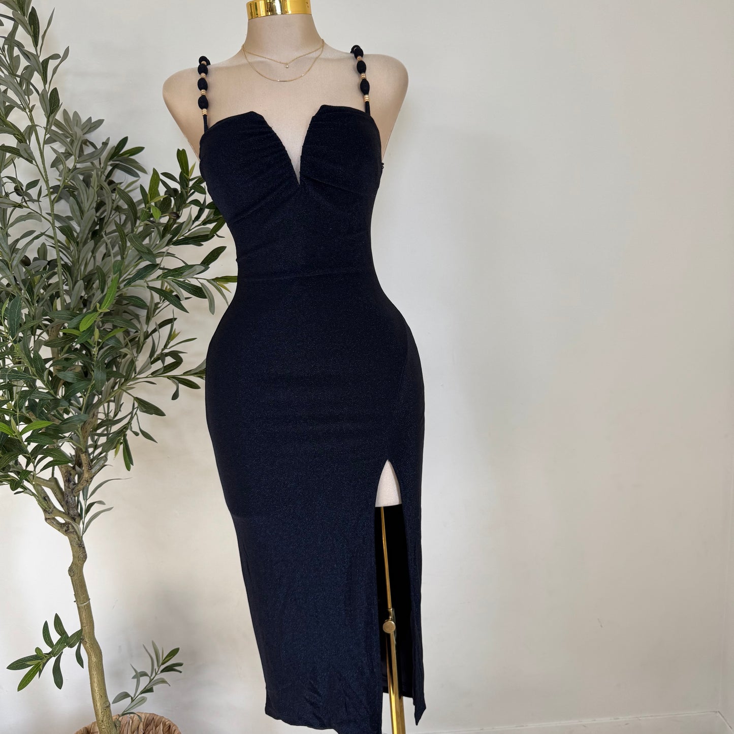 METALLIC LUREX KNIT MIDI DRESS-Navy