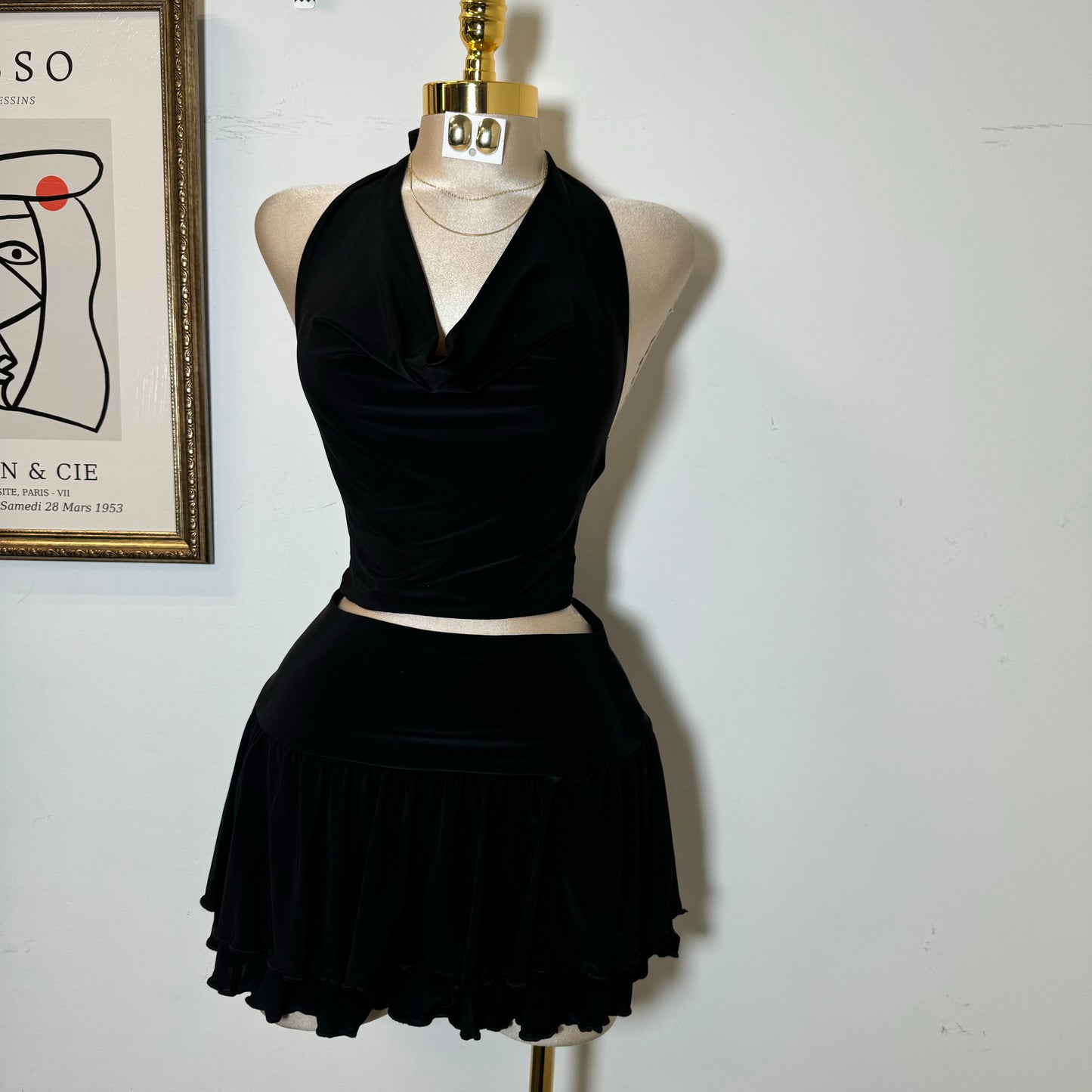 Halter Skirt Set-Black