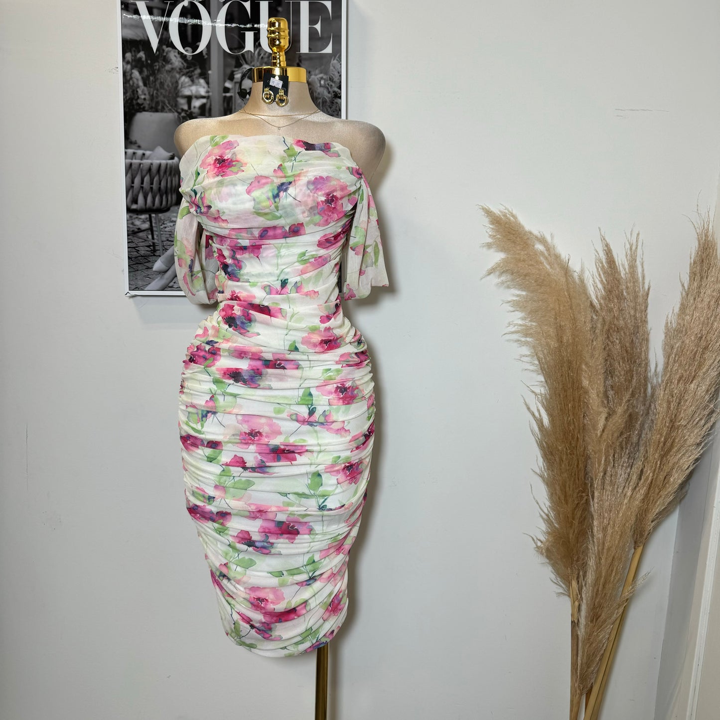 Camelia Mesh Dress-Flower Printed