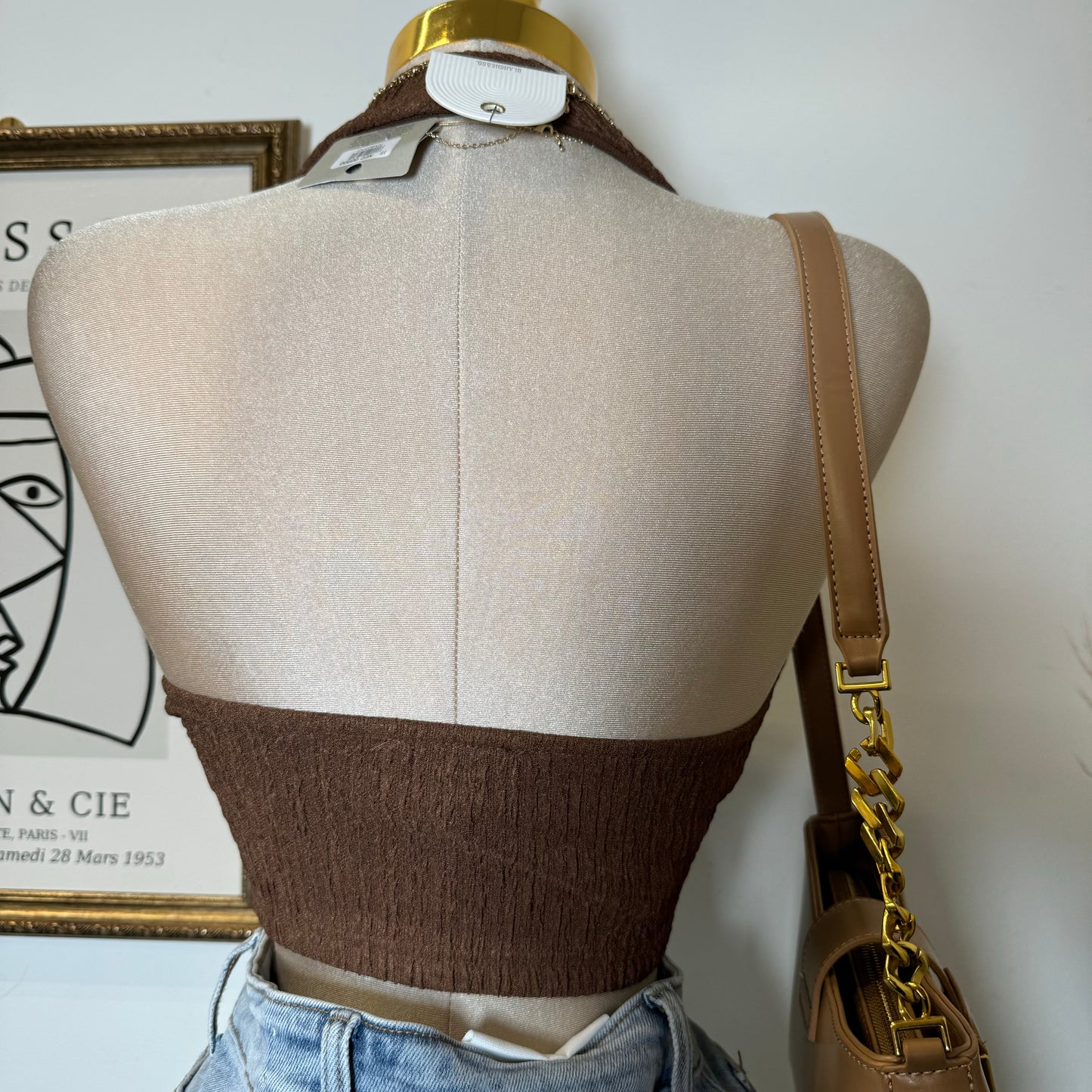 Cowl Crop Top-Brown