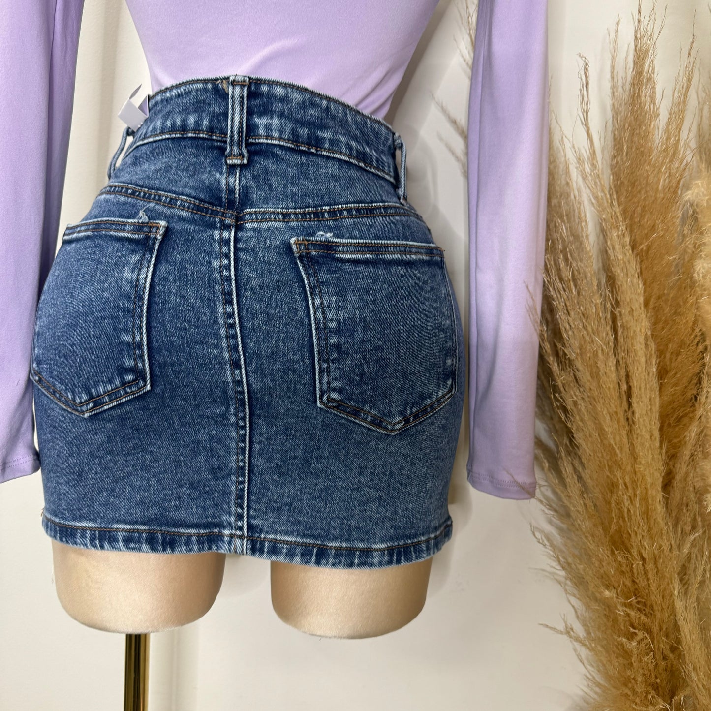 Snow Wash Mini Skirt-Blue