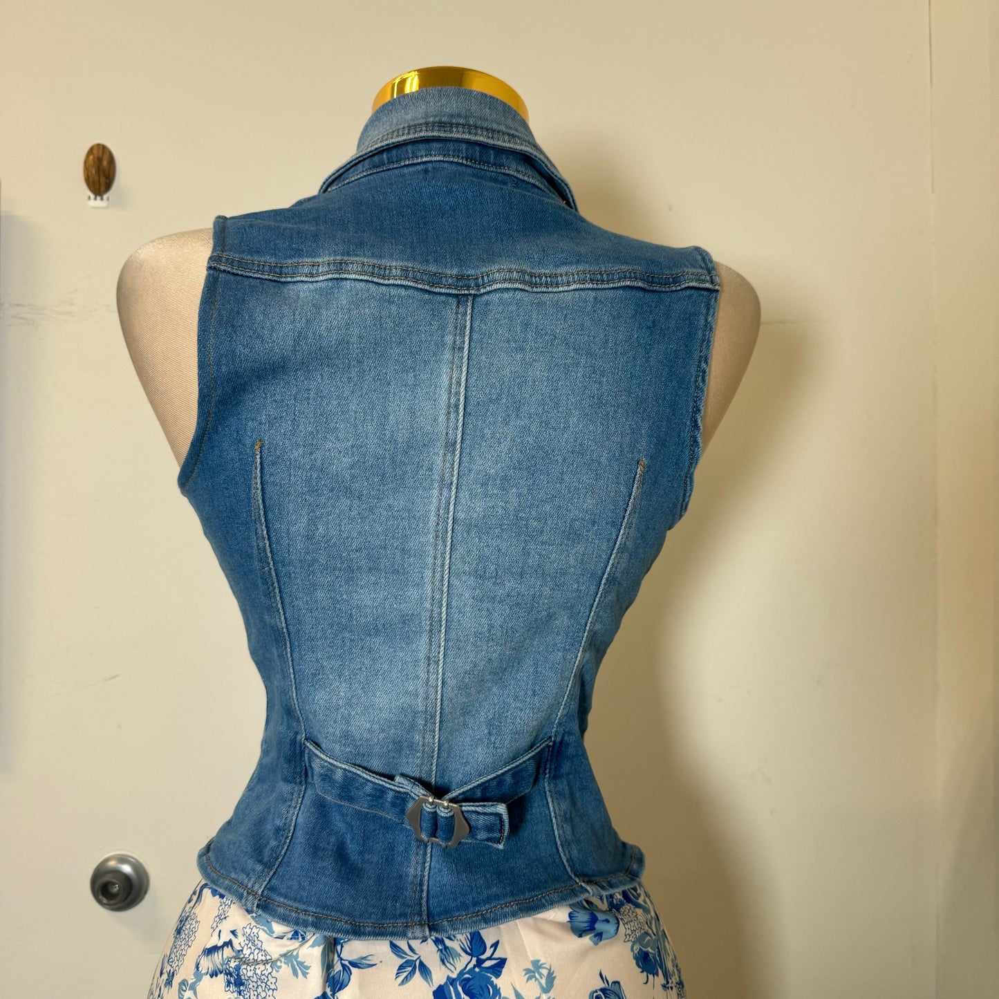 Collar Denim Vest-Blue