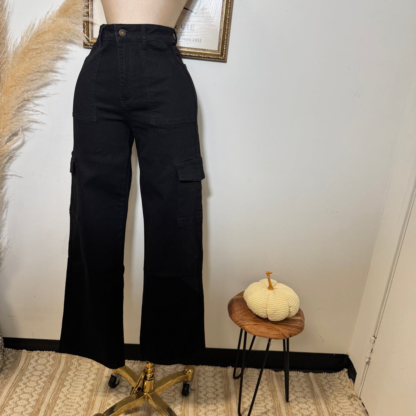 Black Cargo Jeans- Black