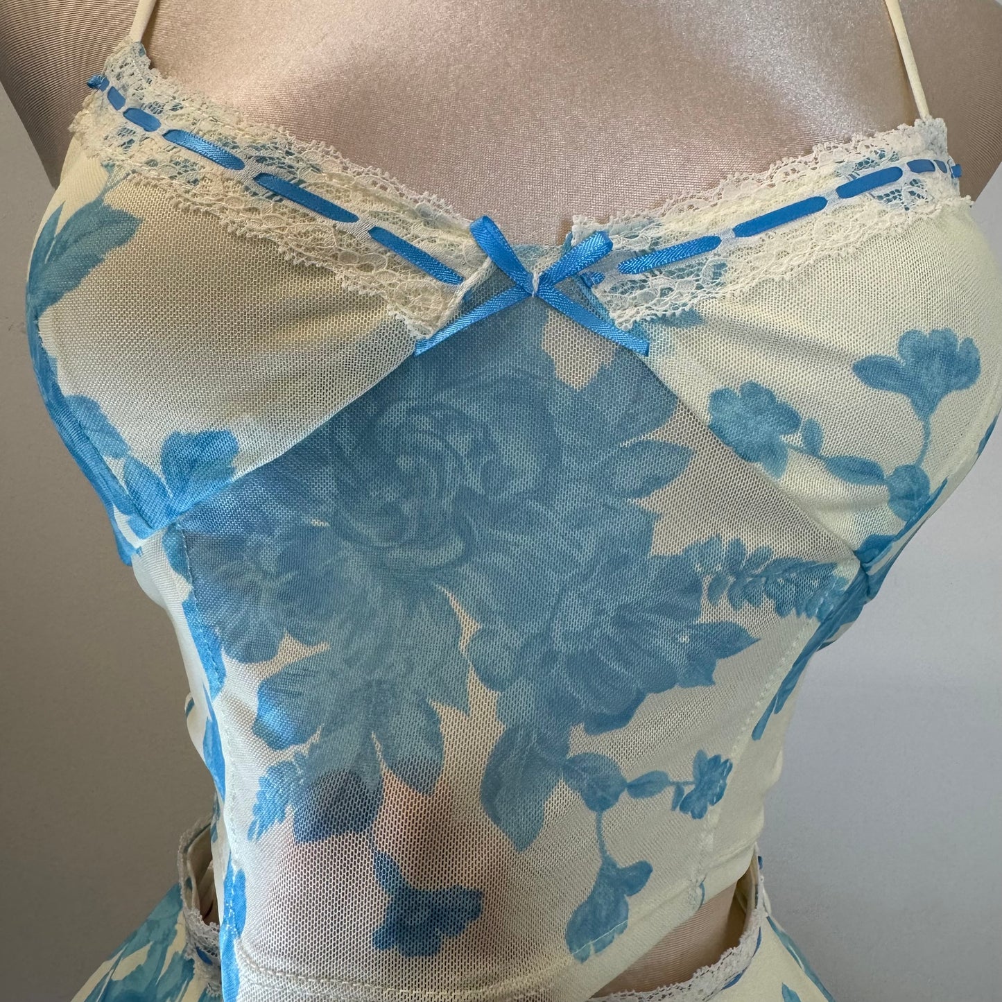 Mesh Two Piece Skirt Set-Blue