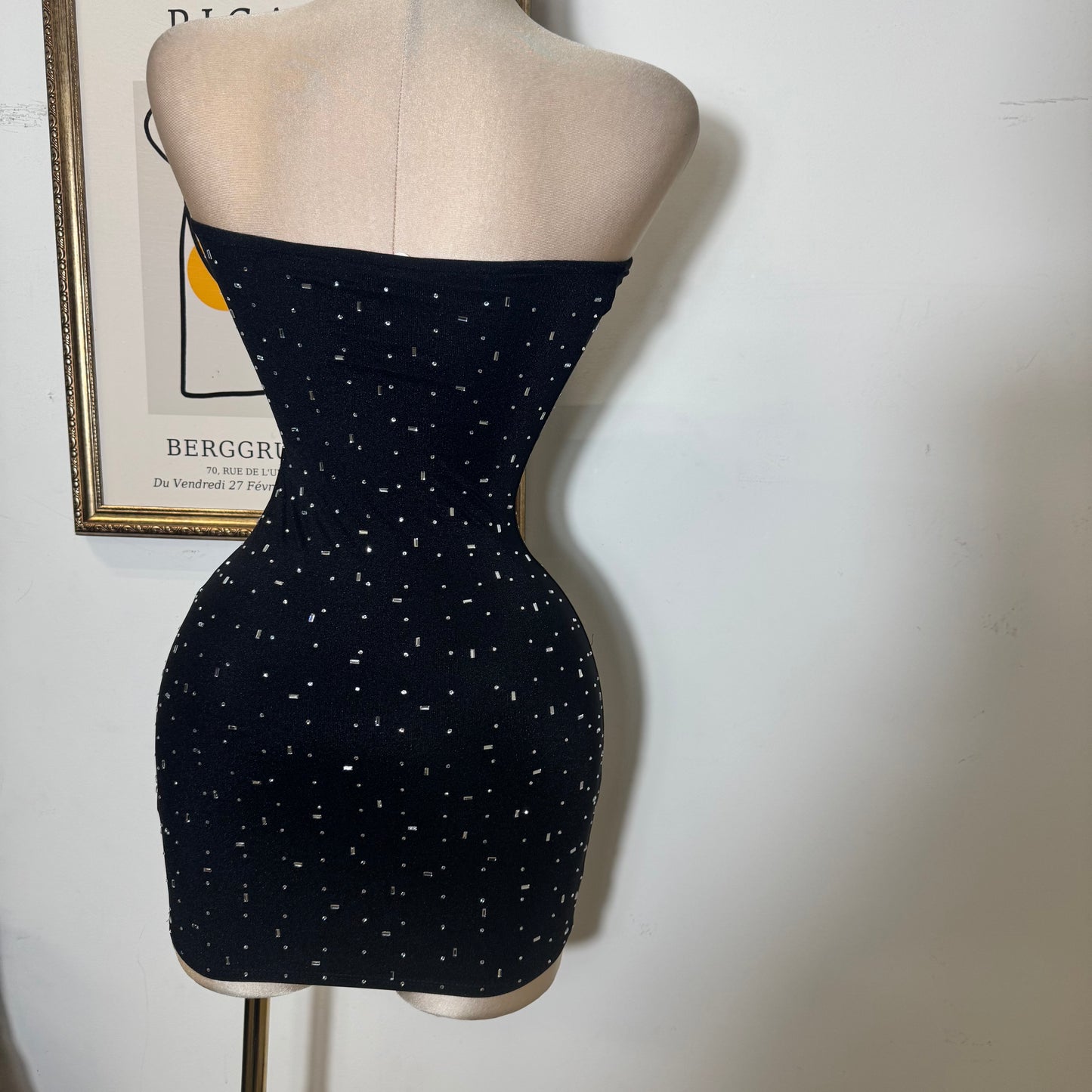 Tube Mini Dres Rhinestone Dress-Black