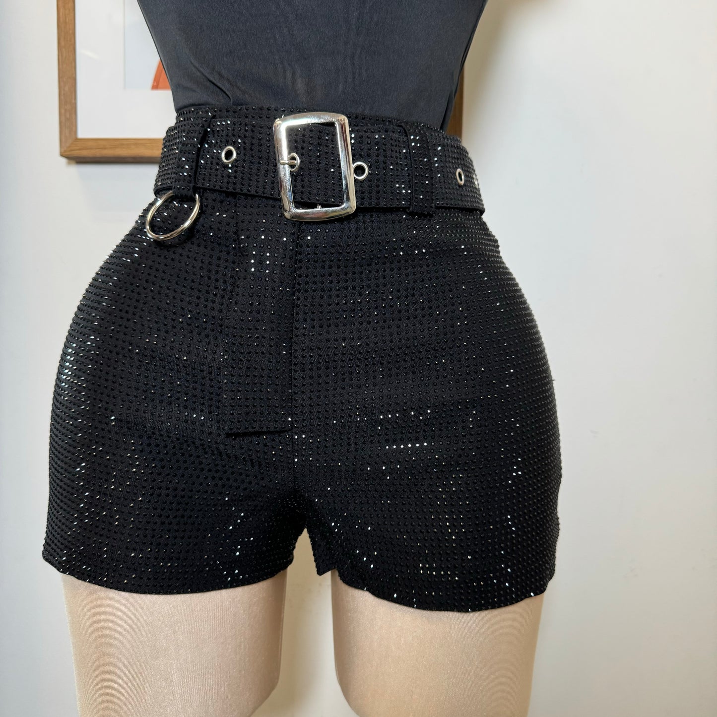 Rhinestone Black Shorts-Black