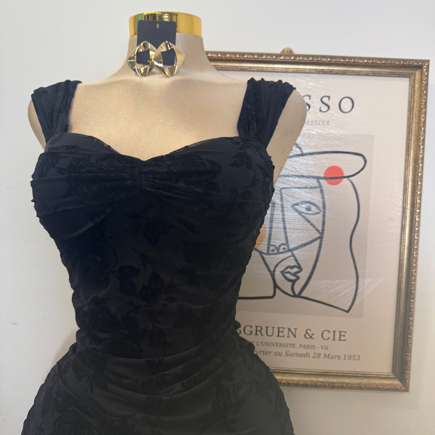 Off the shoulder Ruched Midi Dress- Black