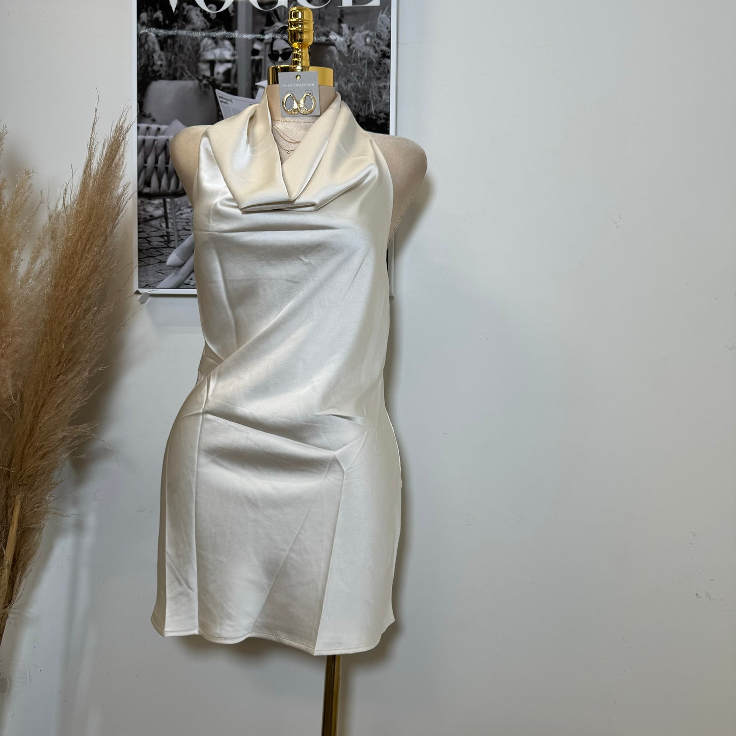 Santa Silky Halter Dress-Oatmeal