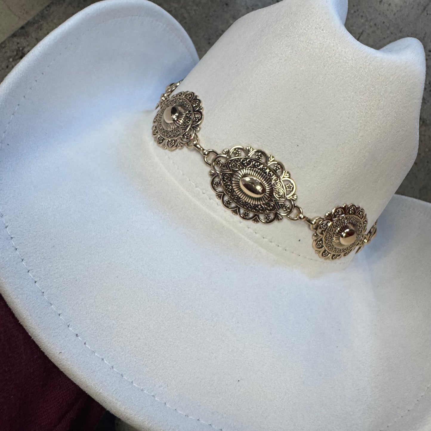 white Hat With Gold Chain-White