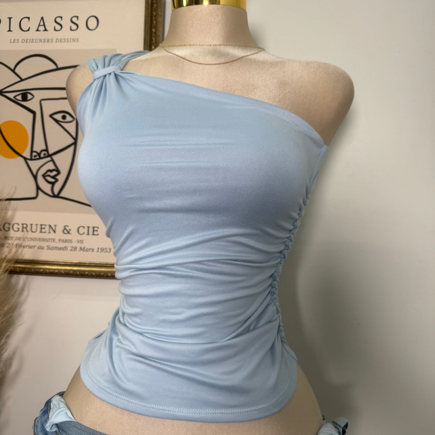 One Side Double Layered Top-Baby Blue
