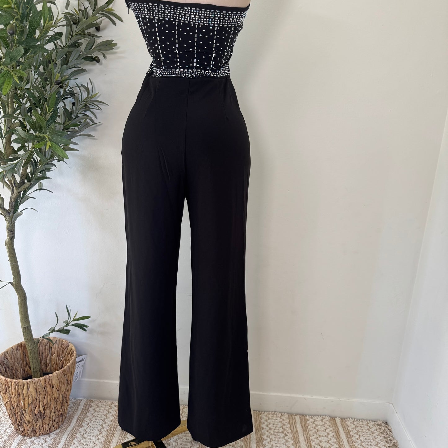 Rhinestone Strapless Jumpsuit-Black